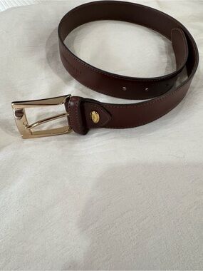 Longchamp Leather Men's Belt with Gold Buckle - Brown Small